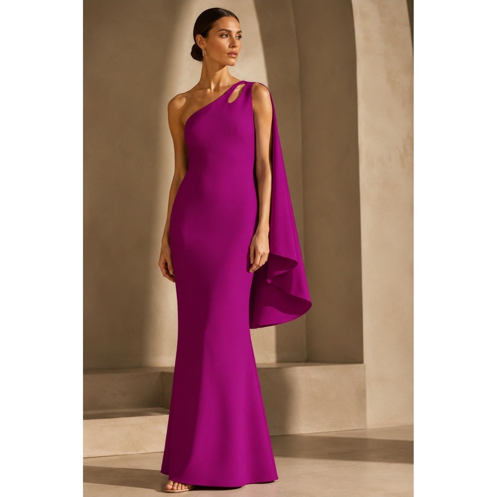 Chiara Boni La Petite Robe Gown 4 One Shoulder Cape MAXI Dress ORCHID ITALY